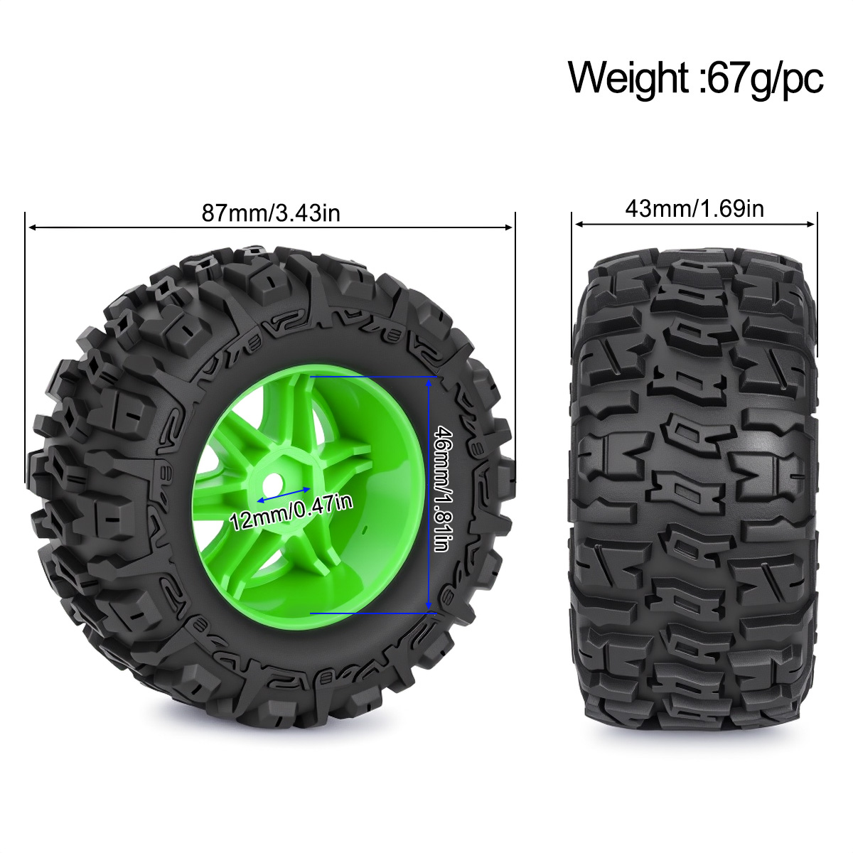 4 stuks 87mm rubberen banden w - Rc Truck Monster recensie en prijs